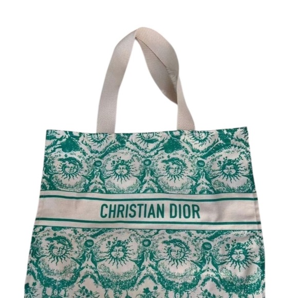 CHRISTIAN DIOR Canvas Dioriviera Toile de Jouy Soleil Tote - Aquamarina - Picture 8 of 9